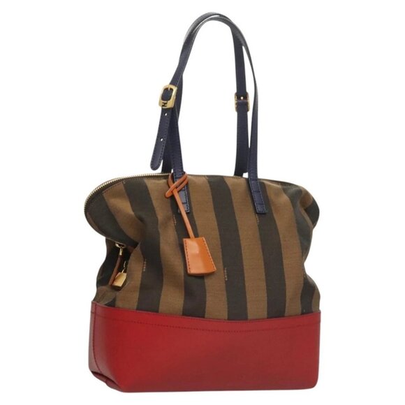FENDI Pecan Canvas Hand Bag Brown Black Auth 124524 - Picture 1 of 16